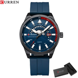 CURREN Fashion Men Watch Top Brand Luxury Waterproof Sport Mens Watches Silicone Automatic Date Military Wristwatch