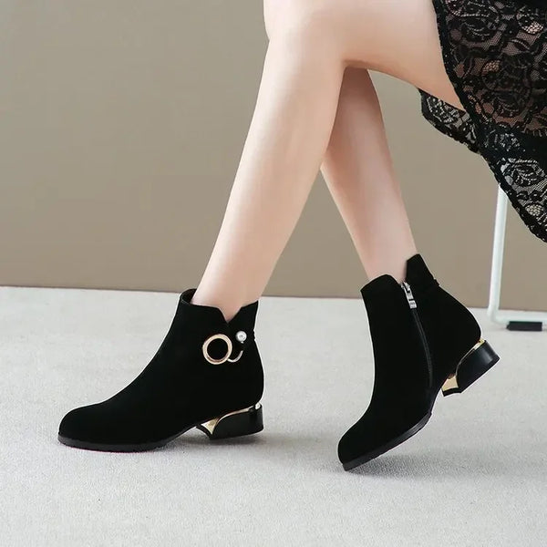 luxury 2024 Women's Shoes Women Ankle Boot Low Heel Shoe Plus Size 43 Short Cow Suede Female Shoes Ladies Autumn Winter Boots