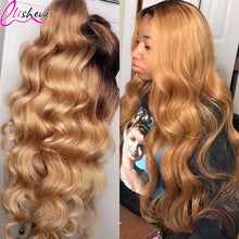 Load image into Gallery viewer, Ombre Body Wave 13X4 Lace Frontal Wigs Human Hair Pre Plucked Transparent Lace Wig 1B Brown Lace Frontal Wig On Sale Clearance
