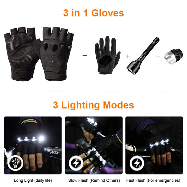 DAYWOLF Led Gloves Mountain Hiking Cycling Fishing Outdoor Night Sports Anti Slip Lighting Touch Screen Half Finger Men Green