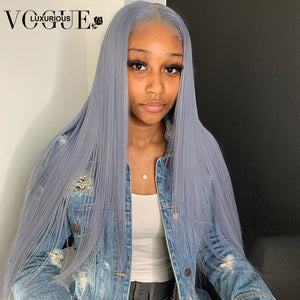 13X4 Lace Frontal Wig Remy Bone Straight Lace Front Wigs Silver Grey Human Hair For Women Pre Plucked Transparent Lace Wigs 180%