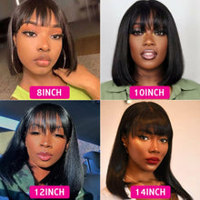 Load image into Gallery viewer, Straight Bob Human Hair Wigs With Bang Full Machine Made Wigs Brazilian Remy Human Hair Bob Wigs For Black Woman 10 12 inch