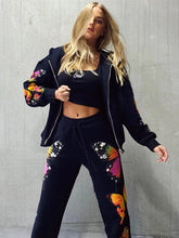 Load image into Gallery viewer, Butterfly Print Tracksuit Women Two Piece Pants Sets Spring Autumn Clothes Zipper Hooded Top Pants Suit Casual Wamen Set Outfits