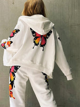 Load image into Gallery viewer, Butterfly Print Tracksuit Women Two Piece Pants Sets Spring Autumn Clothes Zipper Hooded Top Pants Suit Casual Wamen Set Outfits