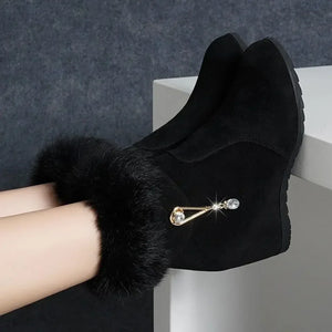 Winter Fashion Women Wedges Ankle Boots Increasing Height Shoes High Heels Booties Metal Rhinestone Botas Mujer 2024