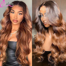 Load image into Gallery viewer, Ombre Body Wave 13X4 Lace Frontal Wigs Human Hair Pre Plucked Transparent Lace Wig 1B Brown Lace Frontal Wig On Sale Clearance