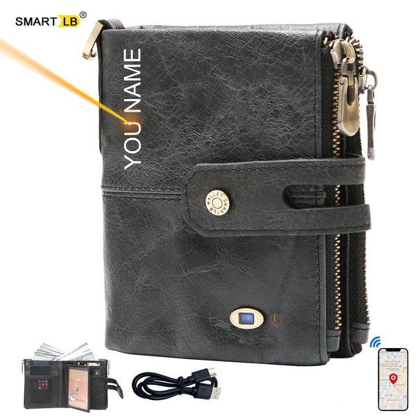 Smart GPS wallet  Record Bluetooth-compatible Tracker Genuine Leather Men Wallets Coin Zipper Wallet Card holder Free Engraving