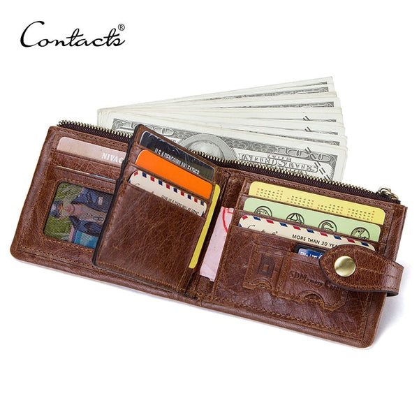 CONTACT'S genuine leather wallet for men card holder men's short wallet casual purse small walet carteira masculina mens cuzdan