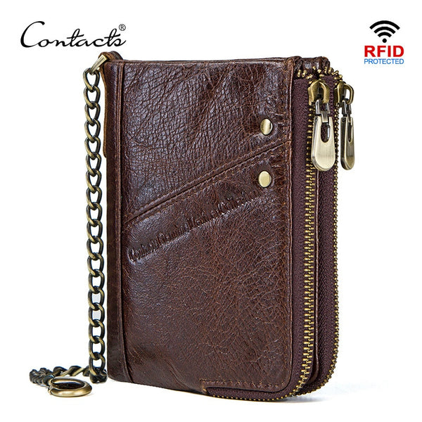 CONTACT'S genuine leather wallets for men RFID short wallet zipper men's small coin purse male portomonee card holder man walet