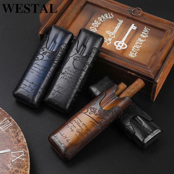 WESTAL small slot bag cigar cover leather personalized cigar leather travel portable cigar moisturizing