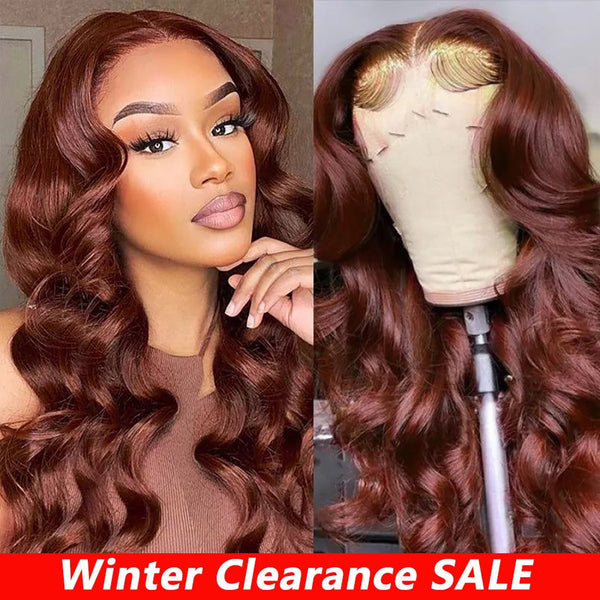 33# Auburn Body Wave Lace Front Wig 13x4 Red Brown Colored Human Hair Wig Pre Plucked For Women Transparent Lace Frontal Wigs