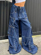 Load image into Gallery viewer, y2k Bandage Cargo Jeans Punk Metal Blue Baggy Streetwear Pants Women Korean Grunge Aesthetic Jeans Stylish Vintage 90s