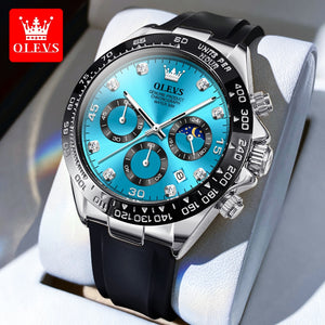 OLEVS Men&#39;s Watches Luxury Multifunctional Original Quartz Wirst Watch for Men Waterproof Luminous Moon Phase Christmas Gifts