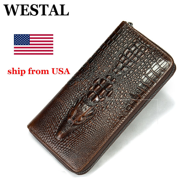 WESTAL Men Wallets 7.67 Inch Long Style Genuine Leather Cash Card Holder Retro Business Male Purse Money Zipper USA Shipping
