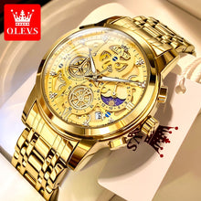 Load image into Gallery viewer, OLEVS Men&#39;s Watches Top Brand Luxury Original Waterproof Quartz Watch for Man Gold Skeleton Style 24 Hour Day Night New