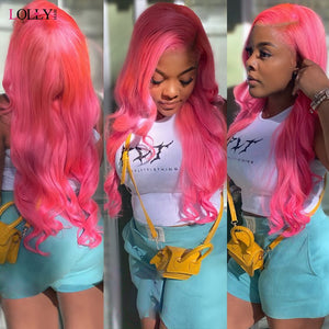 Lolly Pink Wig Colored Human Hair Wigs 13x4 Lace Frontal Human Hair Wigs Body Wave Wig Transparent Lace Frontal Wig Human Hair