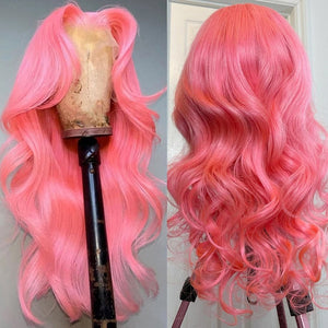 Lolly Pink Wig Colored Human Hair Wigs 13x4 Lace Frontal Human Hair Wigs Body Wave Wig Transparent Lace Frontal Wig Human Hair